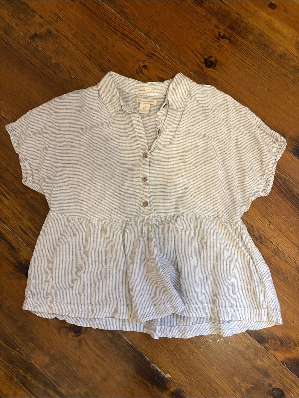 Blue & White Striped Linen Peplum Top